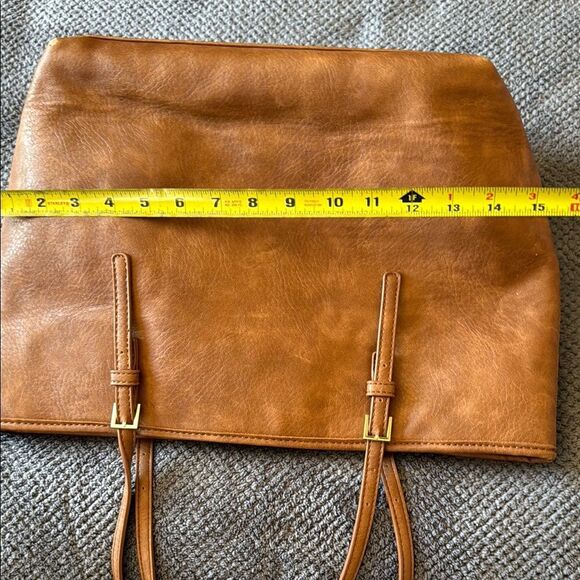 Urban Expressions‎ Brown Tote Bag Striped Interior Double Strap Buckle Detail - Picture 2 of 16